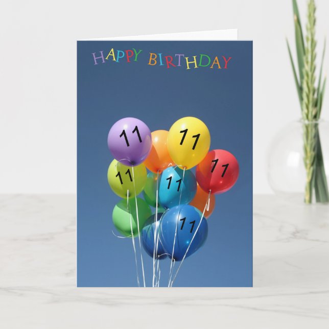 11. Birthday Card farbige Ballons Karte (Vorderseite)
