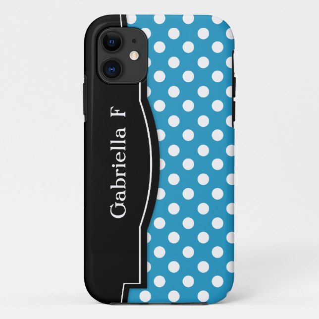 11 Blue Polka Dot Black Frame iPhone 5 coque (Dos)