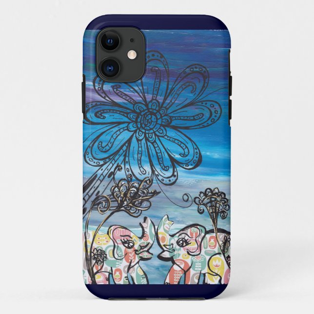11 Coque iphone d'éléphants de fleur (Dos)