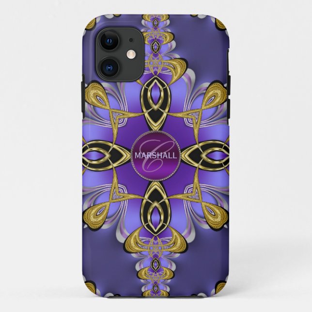 11 Coque iphone Monogramme violet stylé en dentelle s (Dos)