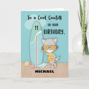 11 Cousin Geburtstag Strand Sonniges Cooles Raccoo Karte