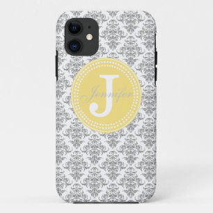 11 Damassé grise et coque iphone jaune de monogramme
