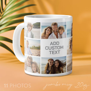 11 Foto-Collage - Grau und Weiß mit Text Jumbo-Tasse