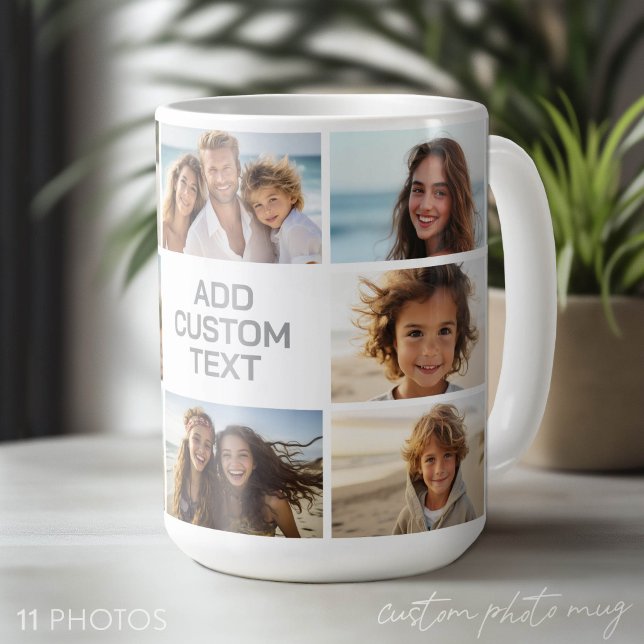 11 Foto-Collage - Grau und Weiß mit Text Kaffeetasse (Custom Photo Mug - Makes a Great Gift)