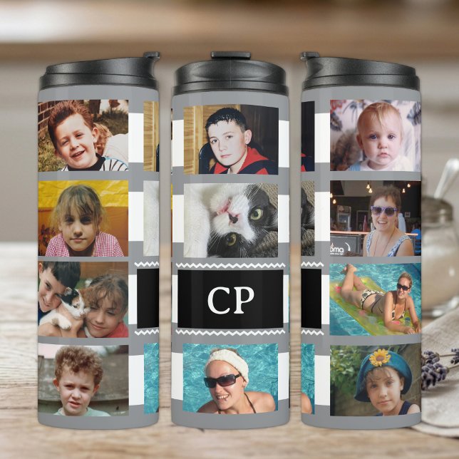11 Foto-Collage Initialen grau weiß Thermosbecher (Von Creator hochgeladen)