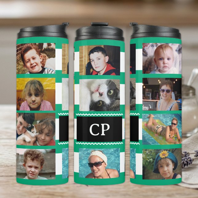 11 Foto-Collage Initialen grün weiß Thermosbecher (Von Creator hochgeladen)