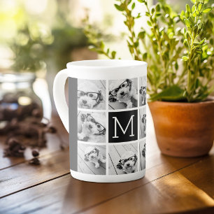 11 Foto-Gitter-Collage mit Monogramm Prozellantasse