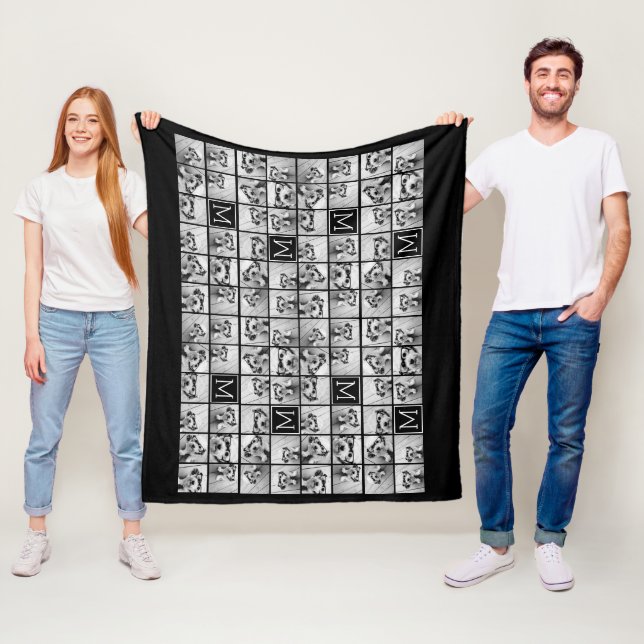 11 Foto Instagram Collage Custom Black Monogram Fleecedecke (Beispiel)