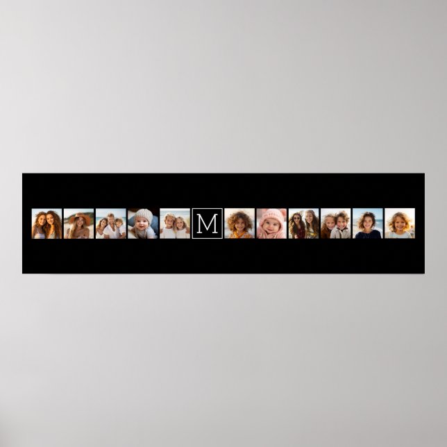 11 Foto Instagram Collage Custom Black Monogram Poster (Vorne)