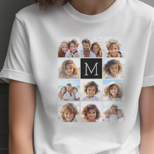 11 Foto Instagram Collage Custom Black Monogram T-Shirt