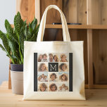 11 Foto Instagram Collage Custom Black Monogram Tragetasche<br><div class="desc">Schwarz und Weiß - Verwenden Sie bis zu 11 quadratische Fotos,  um ein einzigartiges und persönliches Geschenk zu kreieren. Oder man behalte den Hipster Welpe und macht einen trendigen Sake. Wenn Sie die Bilder anpassen müssen,  klicken Sie auf das Werkzeug anpassen,  um Änderungen vorzunehmen.</div>