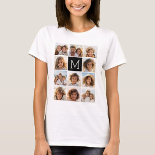 11 Foto Instagram Collage Custom Black Monogramm T-Shirt