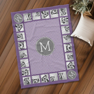 11 Foto Lila Graues Zickzack Muster mit Monogramm Fleecedecke