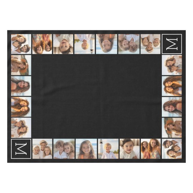 11 Foto-Raster-Collage mit Monogramm Tischdecke (Vorderseite (Horizontal))