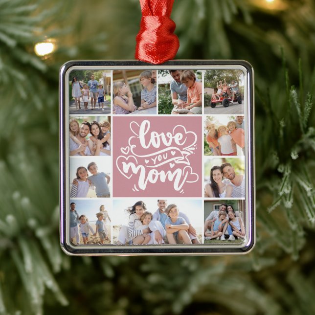 11 FotoCollage Liebe Sie Mama Rosa Ornament Aus Metall (Baum)