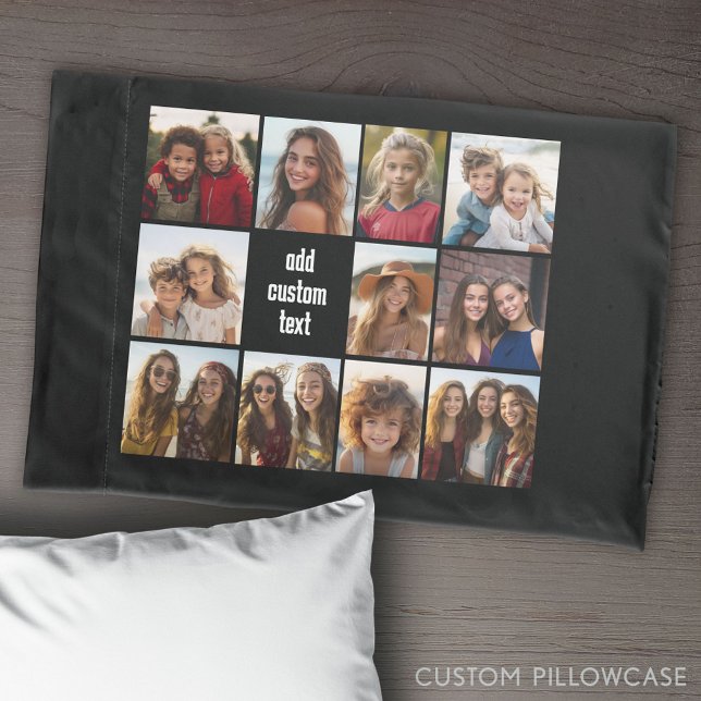 11 FotoCollage mit schwarzem Hintergrund Kissenbezug (Create Your Own Photo Collage Pillowcase)
