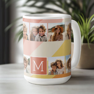 11 FotoCollage - Retro Streifen Korallenpfirsichgo Kaffeetasse