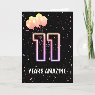 11. Geburtstag Ballons und Confetti Karte