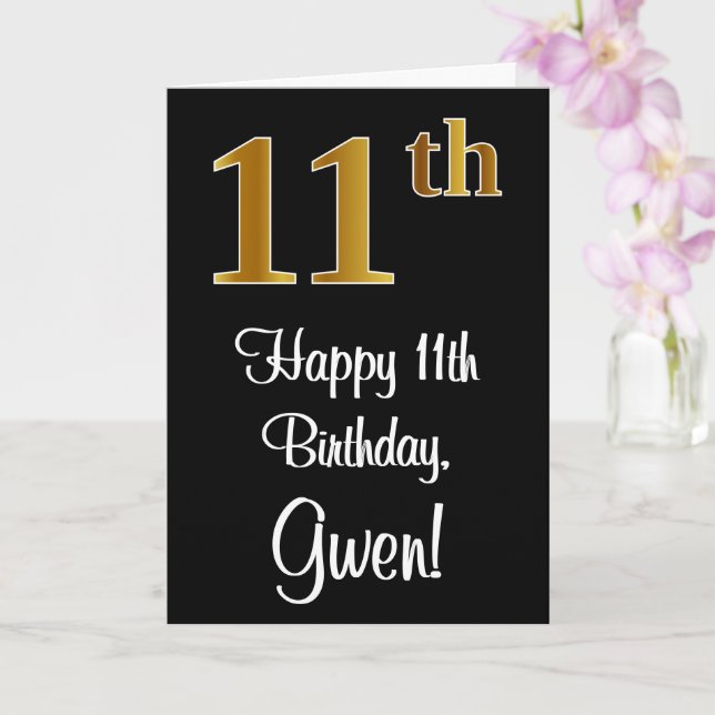 11. Geburtstag ~ Elegante Luxuriöse Imitate Gold L Karte (Orchidee)