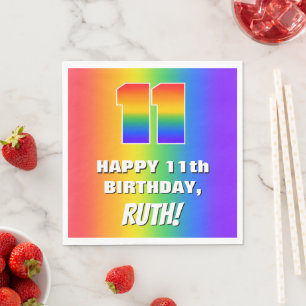 11. Geburtstag: Farbiges, lustiges Regenbogenmuste Serviette