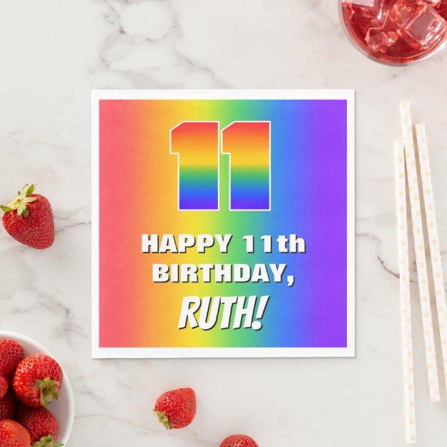 11. Geburtstag: Farbiges, lustiges Regenbogenmuste Serviette (Beispiel)