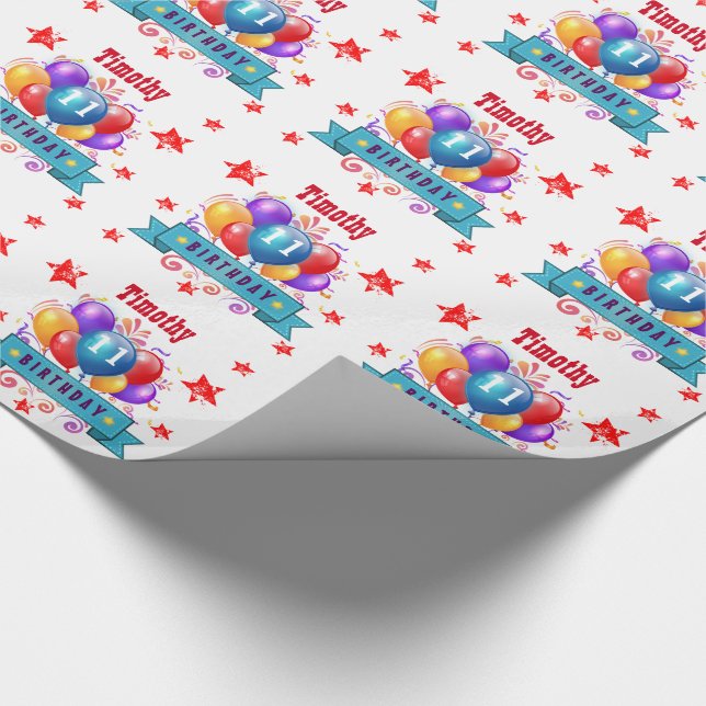 11. Geburtstag Feierliche Farbige Ballons B11AZ Geschenkpapier (Ecke)