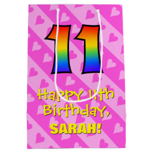 11. Geburtstag: Fun-Rosa-Hörstreifen; Regenbogen Mittlere Geschenktüte