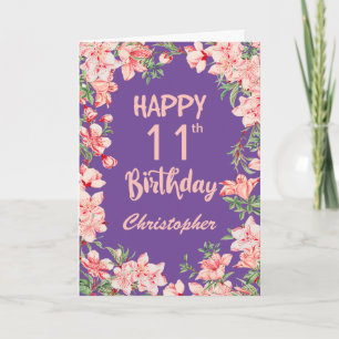 11. Geburtstag Lila Pink Peach Aquarell Floral Karte