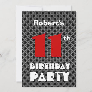 11. Geburtstag Modernes Teen Schwarz-Weiß Muster Einladung