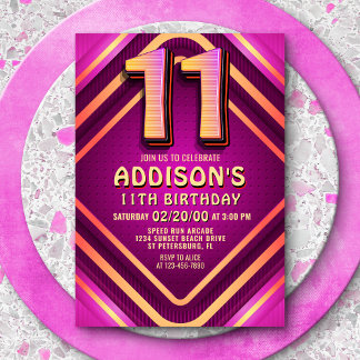 11. Geburtstag Neon Einladung