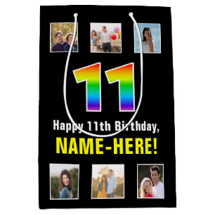 11. Geburtstag: Regenbogen "11", benutzerdefiniert Mittlere Geschenktüte