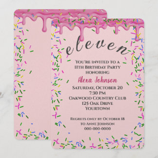 11. Geburtstag rosa Icing und Sprinklen Einladung