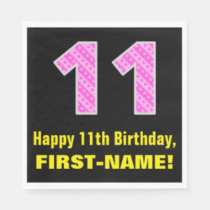 11. Geburtstag: Rosa Streifen und Herzen "11" + Na Serviette
