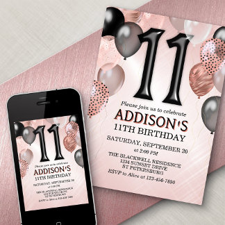11. Geburtstag Rose Gold Ballons Einladung