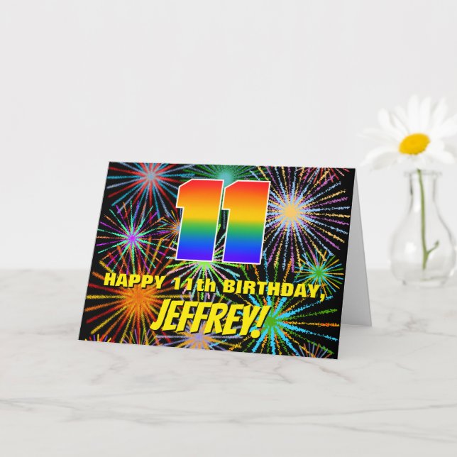 11. Geburtstag: Spaß, bunte feierliche Feuerwerke Karte (Kleine Pflanze)