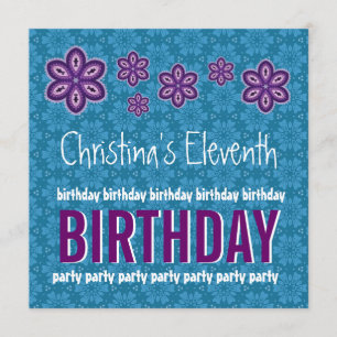 11. Geburtstags-lila Blumen-individueller Name Einladung