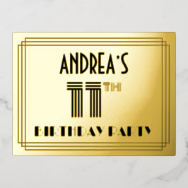 11. Geburtstagsparty ~ Art-Deco-Stil "11" + Name Folie Einladungspostkarte