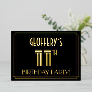 11. Geburtstagsparty — Art Deco Stil "11" + Name Folieneinladung