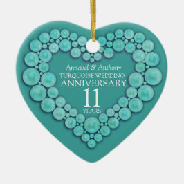 11. Hochzeit Jubiläum Türkis Herzverzierung Keramik Ornament