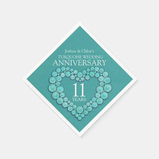11. Hochzeit Jubiläum türkisches Herz Serviette (Ecke)