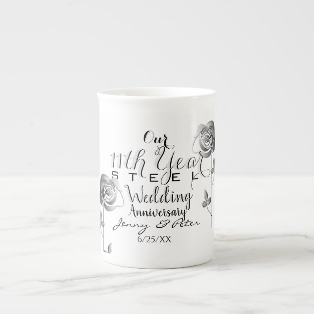 11. Hochzeiten-Jubiläum-Rose Prozellantasse (Vorderseite)