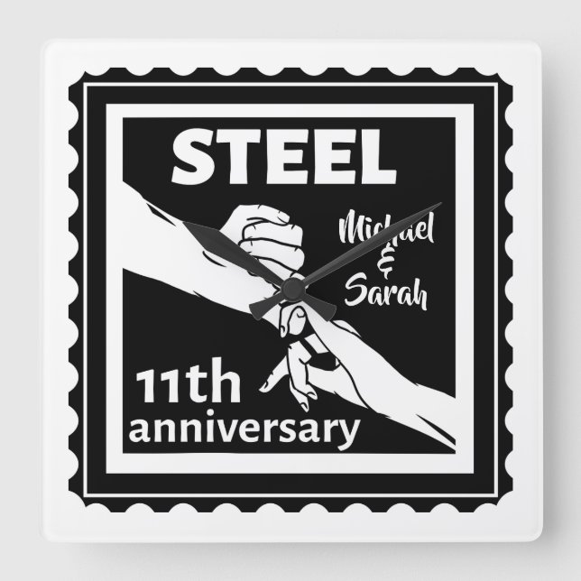 11. Hochzeitstag mit Händen Quadratische Wanduhr (Vorderseite)