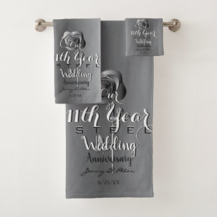 11. Hochzeitstag Stahl-Rose Badhandtuch Set
