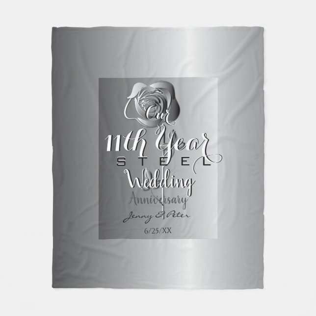 11. Hochzeitstag Stahl-Rose Fleecedecke (Vorderseite)