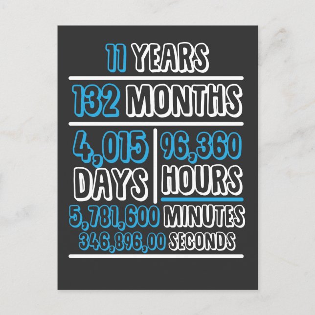 11-jähriges Jubiläum Berechnung Geburtstag Postkarte (Vorderseite)