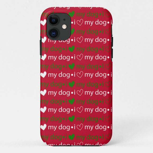 11 J'aime mon chien coque iphone rouge et vert (Dos)
