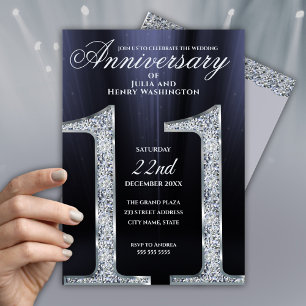 11. Jubiläum Diamant Silber Dunkelblau Jahre Einladung
