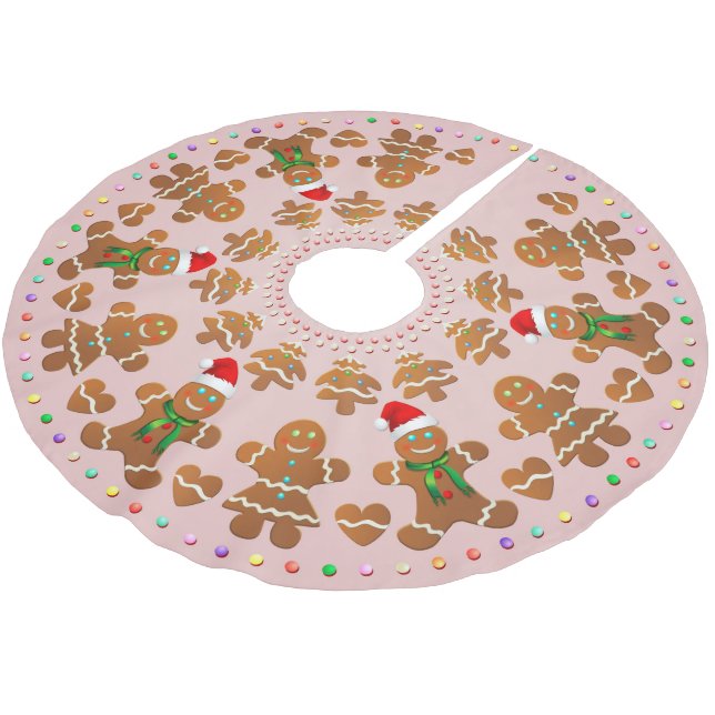 11 Lebkuchenjunge und Mädchen feiern Weihnachten Polyester Weihnachtsbaumdecke (Schrägansicht)