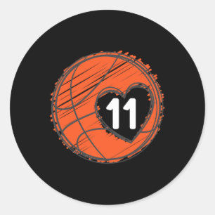 #11 Number 11 in Heart - Basketball Player Niedlic Runder Aufkleber