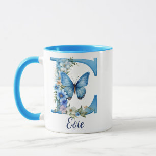 11 oz Florales Blaues Monogramm-Kaffeetasse Tasse